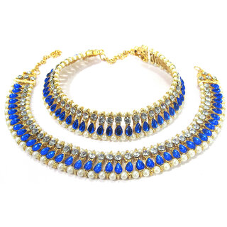                       Dark Blue Tilak Kundan Anklet                                              