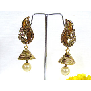 Golden Yellow Meenakari Peacock Jhumka Earring Golden Yellow Meenakari Peacock Jhumka Earring