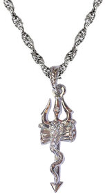 Men Style Silver shiva trishul with cobra  Chain Pendant