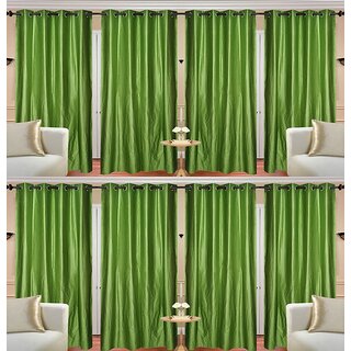 Hdecore Green Plain Polyester door Curtain set of 8 pc (7 feet)