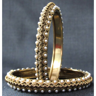                       Pearl two line golden bangle                                              
