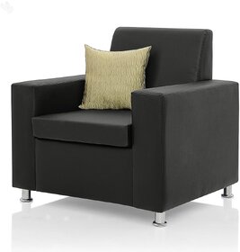Earthwood -  Fully Leatherite Upholstered Single-Seater Sofa - Classic Florence Black