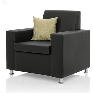 Earthwood -  Fully Leatherite Upholstered Single-Seater Sofa - Classic Florence Black