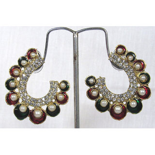                       Fancy Maroon and green pearl stone earring                                              