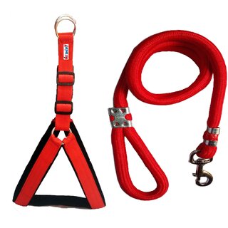 Petshop7 Nylon Padded Red adjustable Dog Harness  Leash Rope 1.25 Inch for Large Pet (Chest Size  33-42)