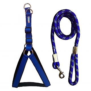 Petshop7 Nylon Padded Blue adjustable Dog Harness  Leash Rope 1.25 Inch for Large Pet (Chest Size  33-42)