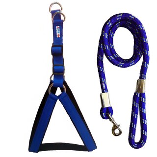 Petshop7 Nylon Padded Blue adjustable Dog Harness  Leash Rope 1.25 Inch for Large Pet (Chest Size  33-42)