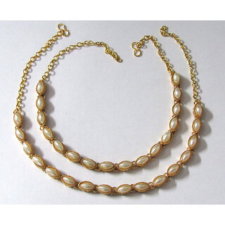                      Golden White Pearl Anklet                                              