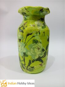 Green Decoupage Floral Flower Vase - IHI
