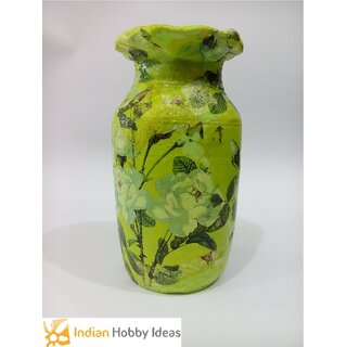 Green Decoupage Floral Flower Vase - IHI