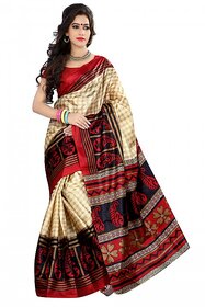 SVB Red Taffeta Paper Silk Printed Saree Without Blouse