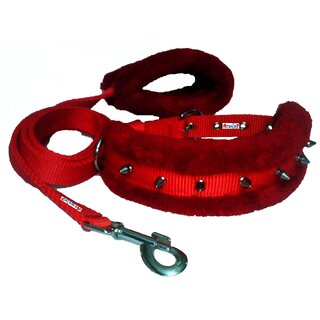                       Petshop7 High Quality Spiked Nylon dog Collar  Leash with Fur-1.25 Inch-Red                                              