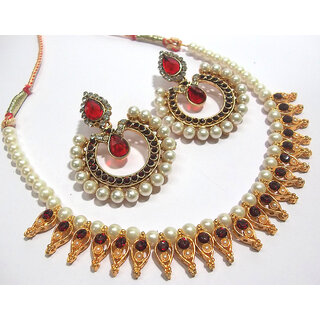 Marron Pearl leaf Tilak Polki necklace set Marron Pearl leaf Tilak Polki necklace set