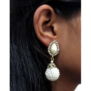 White Stone Pearl Gota Jhumka Earring