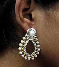 Pearl and stone Leaf Polki Earring