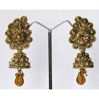                       Golden Stone Mango Jhumka Earriing                                              