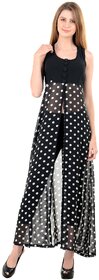 Raabtaa Womens Black Plain Yoge With Polka Dotted Cape Long Dress