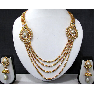                       4 Line Golden Pearl Tilak Necklace Set                                              