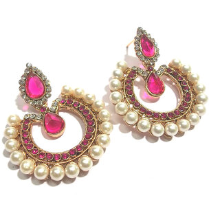                       Dark pink pearl  tilak polki earrings                                              
