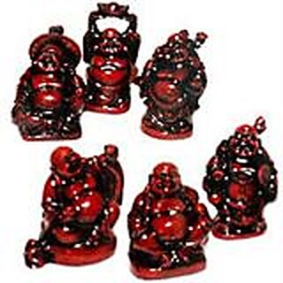                       Divya Laughing Buddha --set of 6 buddha -(Cherry Colour)-Prosperity,Feng Shui                                              