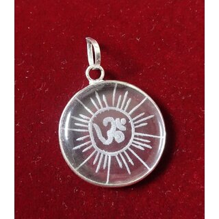 Sphatik Pendant with engraving - Sun with Om  KZMP011
