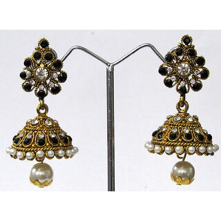 Tilak Shape Black Stone Jhumka Earring Tilak Shape Black Stone Jhumka Earring
