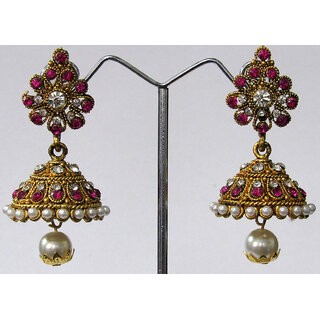 Tilak Shape Pink Stone Jhumka Earring Tilak Shape Pink Stone Jhumka Earring
