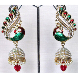                       Nice Maroon drop peacock jhumka earring                                              