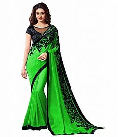 Bhuwal Fashion Green Chiffon Embroidered Saree With Blouse
