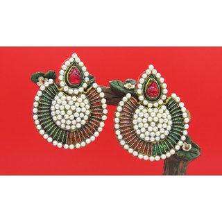                       Maroon Green Meenakari Pearl Earring                                              