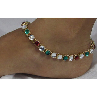                       maroon green round stone anklets                                              