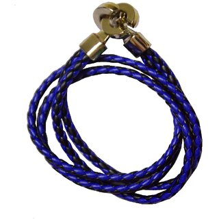                       Men Style Best Quality Stainless Steel Double Braided  Blue Black  Leather  Bracelet For Men And Women                                              