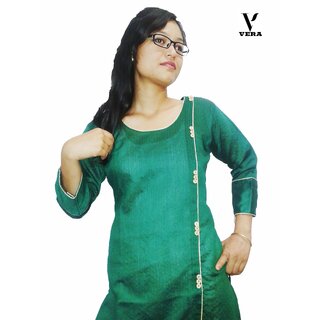                       Vera Straight Dupion Silk Green                                              