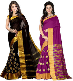 Bhuwal fashion Multicoloured Poly Cotton Silk saree Combos (Combo Of 2) combo237