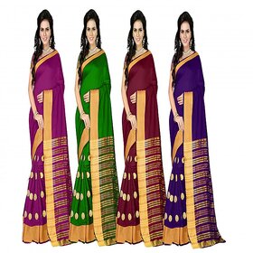 Bhuwal fashion Multicoloured Poly Cotton Silk saree Combos (Combo Of 4) combo243
