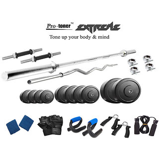 Protoner  Extreme Weight Lifting Package 64 Kgs + 5' Straight+ 3' Curl Rod