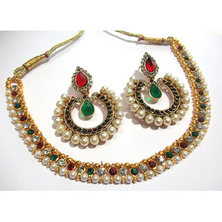 Marron and Green tilak pearl polki Necklace set Marron and Green tilak pearl polki Necklace set