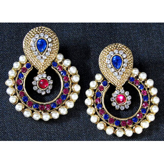 Pink and Blue stone pearl polki earring Pink and Blue stone pearl polki earring