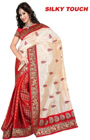 SVB Red Chanderi Embroidered Saree With Blouse