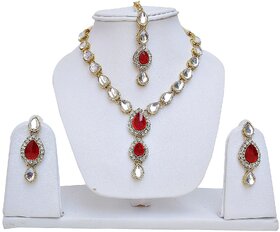 Lucky Jewellery Red Kundan Double Loucket Set (MSK-1-LINE2-RED)