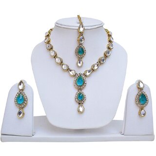 Lucky Jewellery Rama Green Kundan Double Loucket Set (MSK-1-LINE2-RAMA)