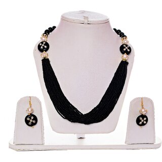                       Lucky Jewellery Black Designer Partywear Necklace Set With Earring (545-ASP2-819-BLACK)                                              