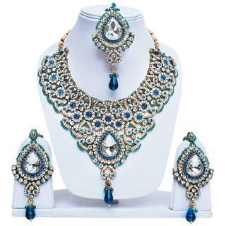                       Lucky Jewellery Rama Green Patwa Necklace Set With Maang Tika (1470-ISP-1135-RAMA-G)                                              