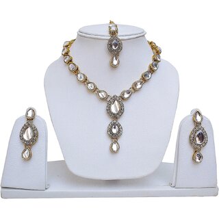 Lucky Jewellery White Kundan Double Loucket Set (MSK-1-LINE2-W)