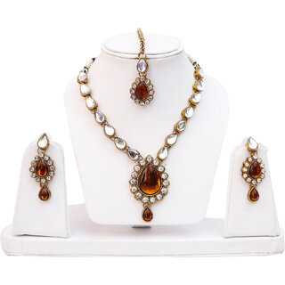 Lucky Jewellery 1-Line Copper Colour Kundan Set (MSK-1-LINE-C)