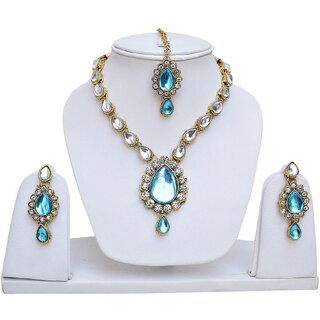 Lucky Jewellery 1-Line Ferozi Colour Kundan Set (MSK-1-LINE-F)