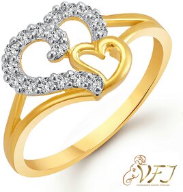 Vighnaharta Couple Heart (CZ) Rhodium Plated  Ring