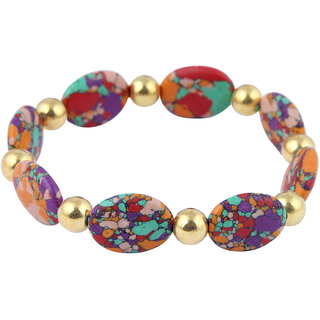 Pearlz Ocean Oval Shaped Mosaic Beads Stretchable Designer Bracelet For Women