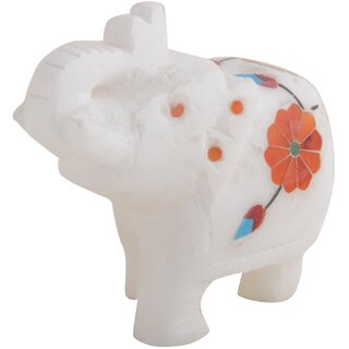                       Freshings Alabaster Inlayed Trunk Up Polished Elephant (F-AE-3)                                              