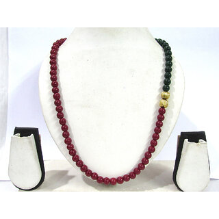                       Maroon Green Beads Necklace                                              